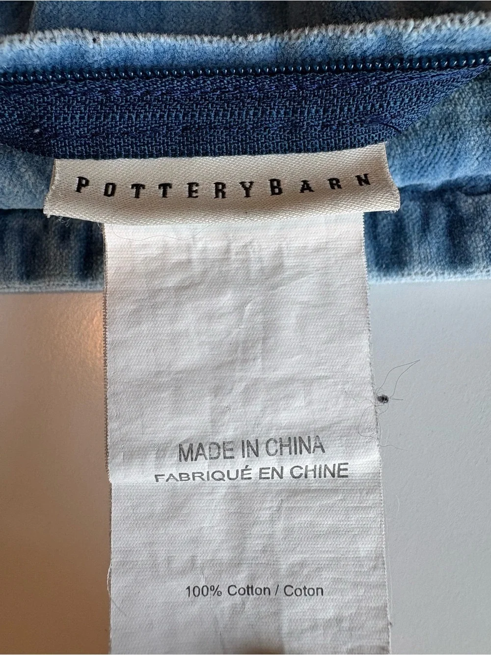 Pottery Barn Velvet Chambray Square Pillow Sham Boho Decor Blue 20